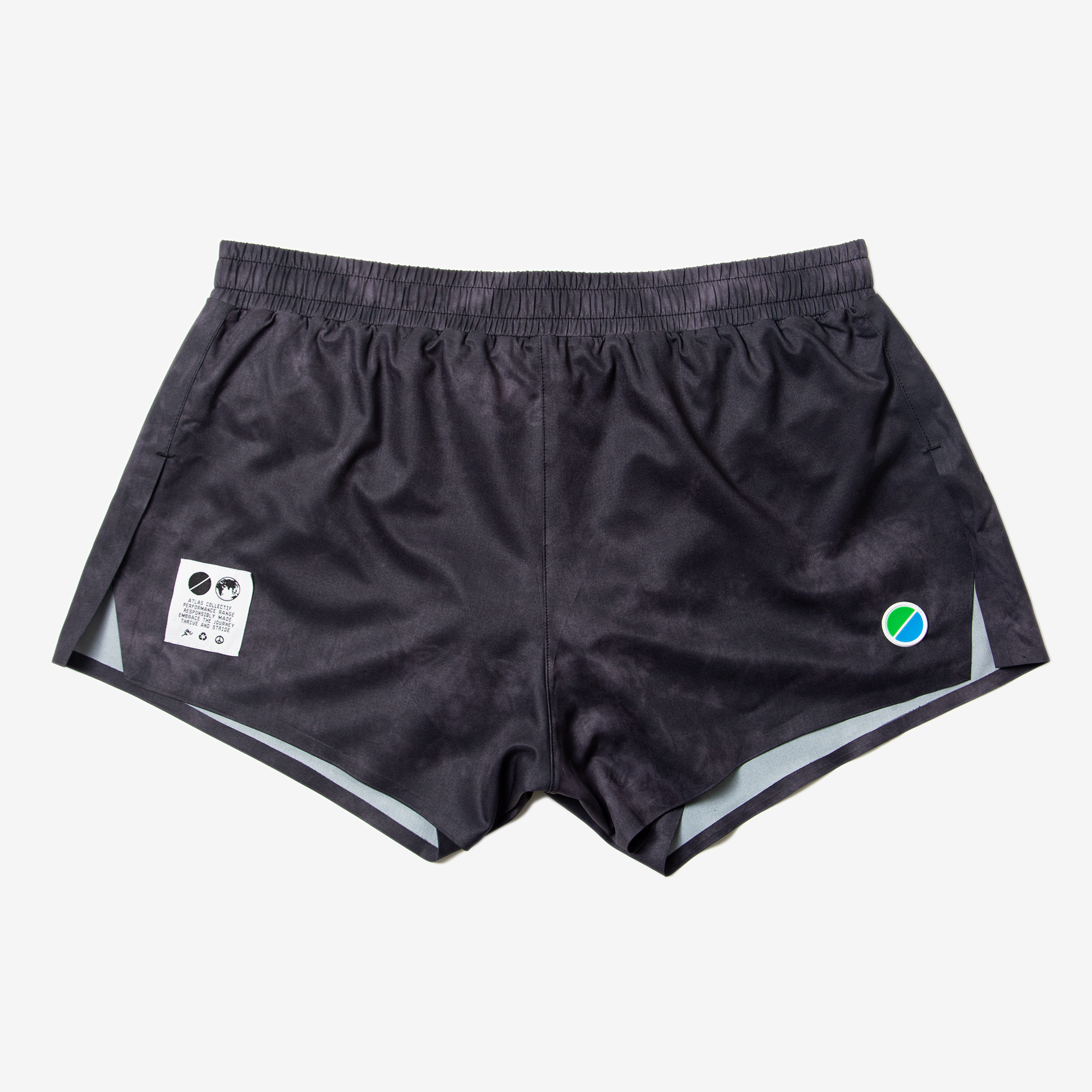 V3 Core Race 3" Shorts Black Tie-Dye for runners with reflectors and storage compartments.